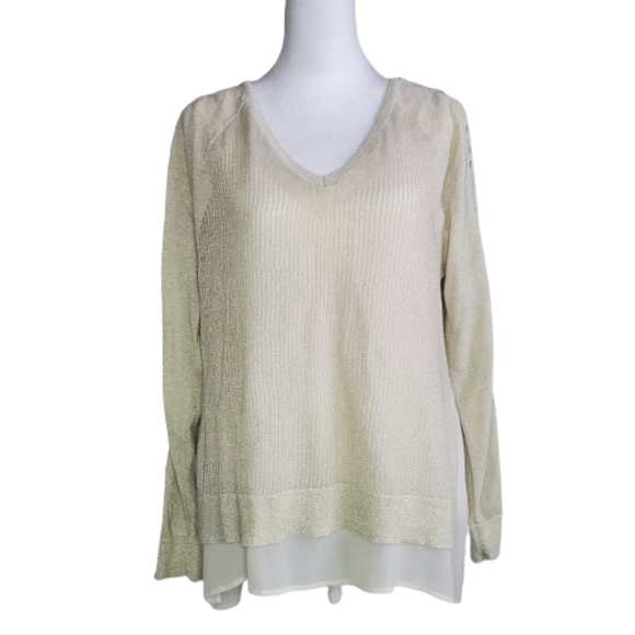 LUCKY BRAND womens Gold Shimmer Knit Layered Sweater size M - Picture 2 of 10